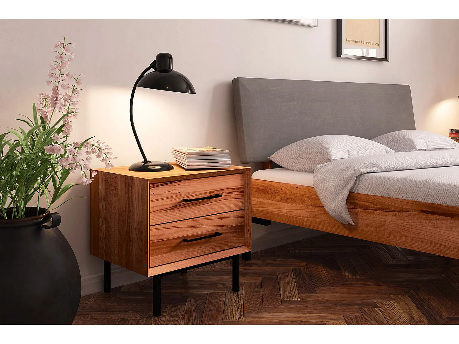 ABIES - Bett mit Polsterkopfteil 100 x 200 aus Kernbuche naturgeölt