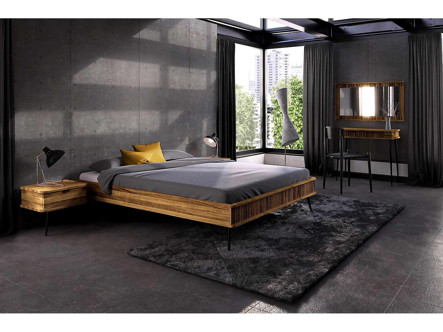 LINA - Letto in legno massello 180 x 200 cm in rovere selvatico oliato