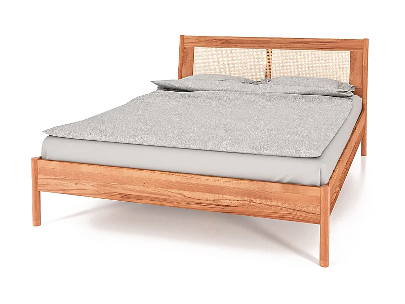 POLA - Bett mit Rattankopfteil 100 x 200 aus Kernbuche naturgeölt
