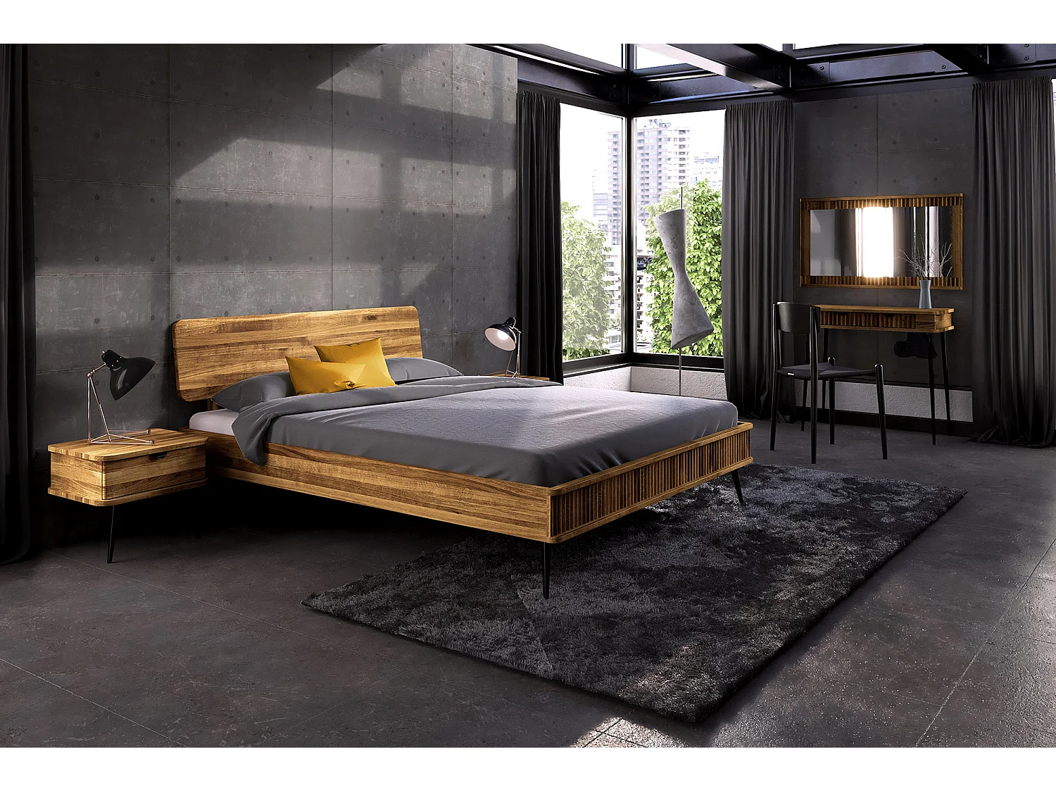 LINA 1 - Letto in legno massello 160 x 200 cm in rovere selvatico oliato