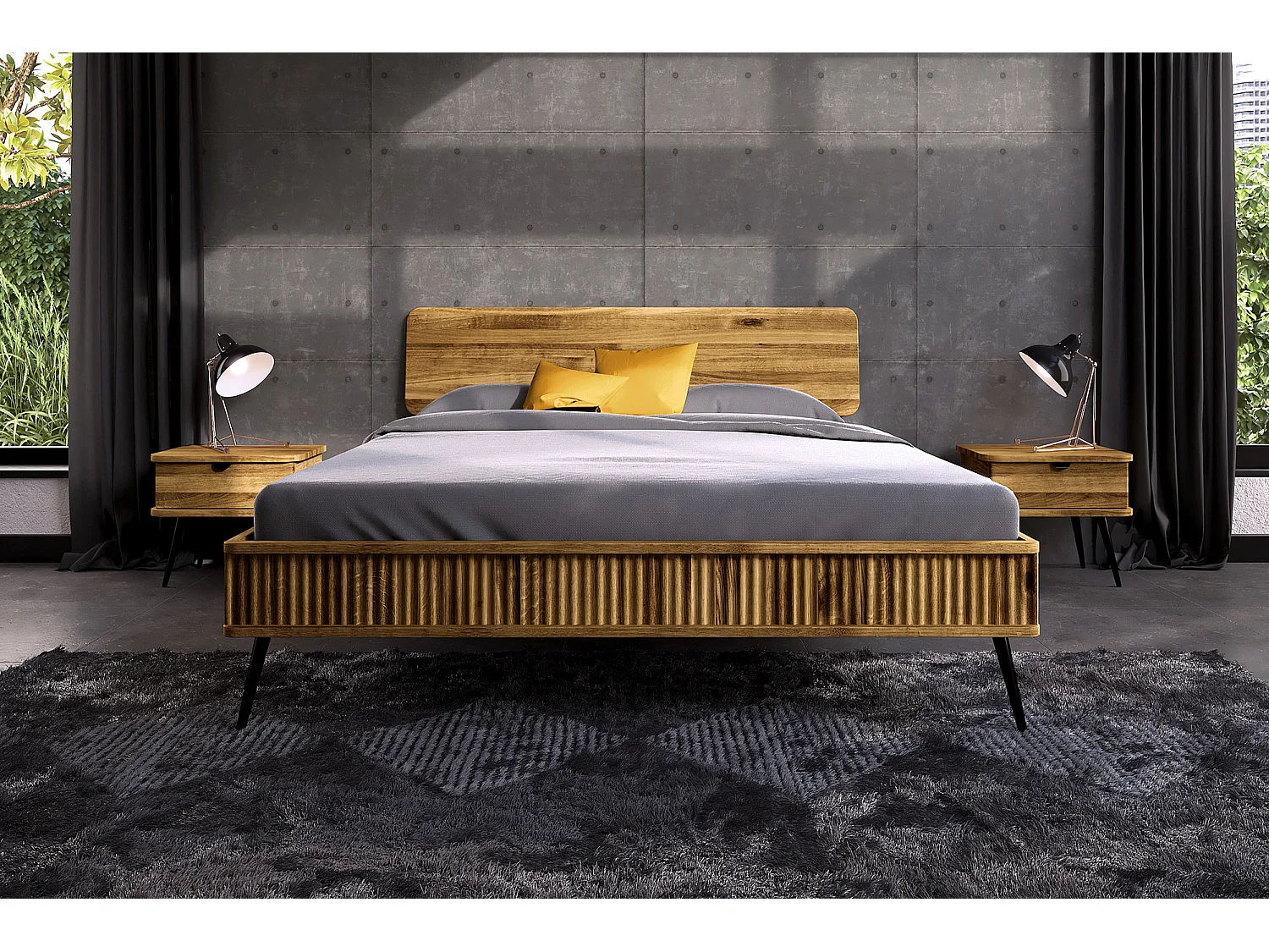 LINA 1 - Letto in legno massello 160 x 200 cm in rovere selvatico oliato
