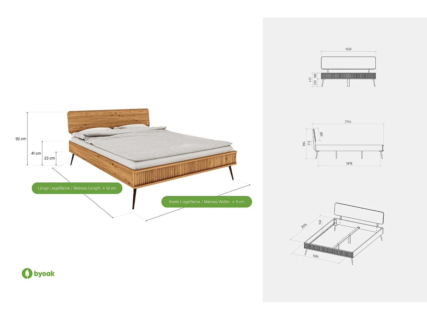LINA 1 - Letto in legno massello 160 x 200 cm in rovere selvatico oliato