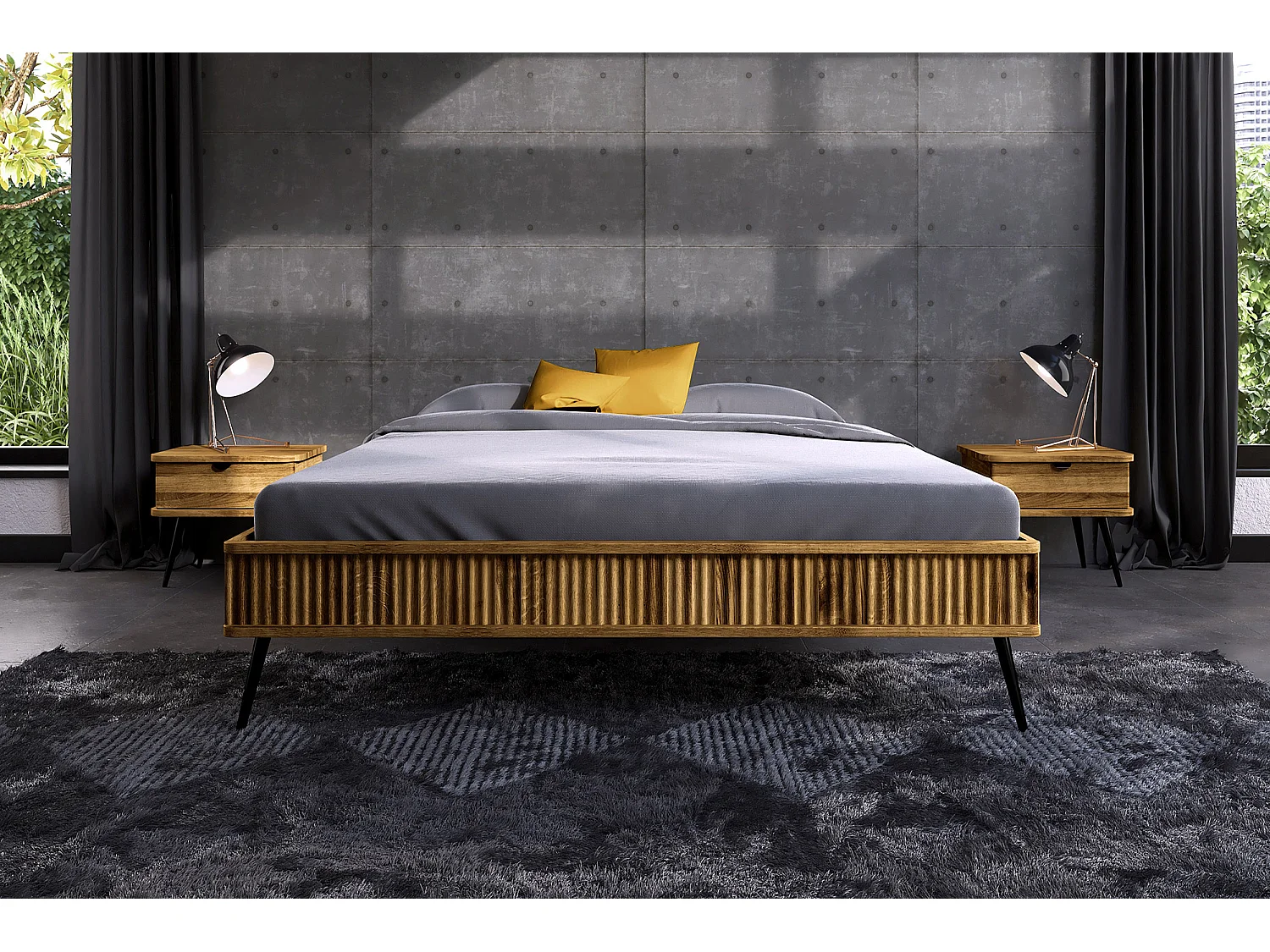 LINA - Letto in legno massello 160 x 200 cm in rovere selvatico oliato