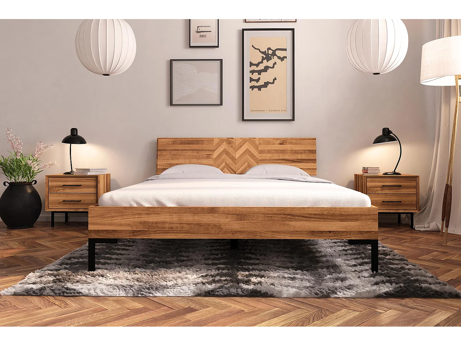 ABIES - Bettgestell mit Holzkopfteil 100 x 200 aus Wildeiche naturgeölt