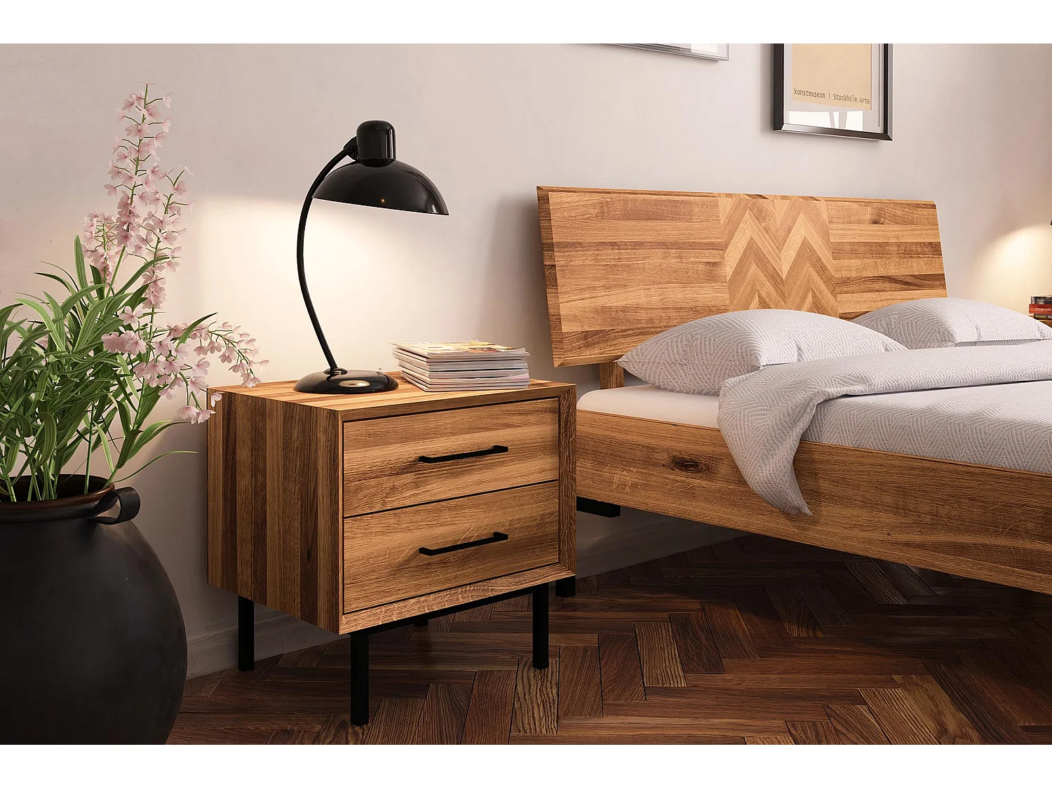 ABIES - Bettgestell mit Holzkopfteil 100 x 200 aus Wildeiche naturgeölt