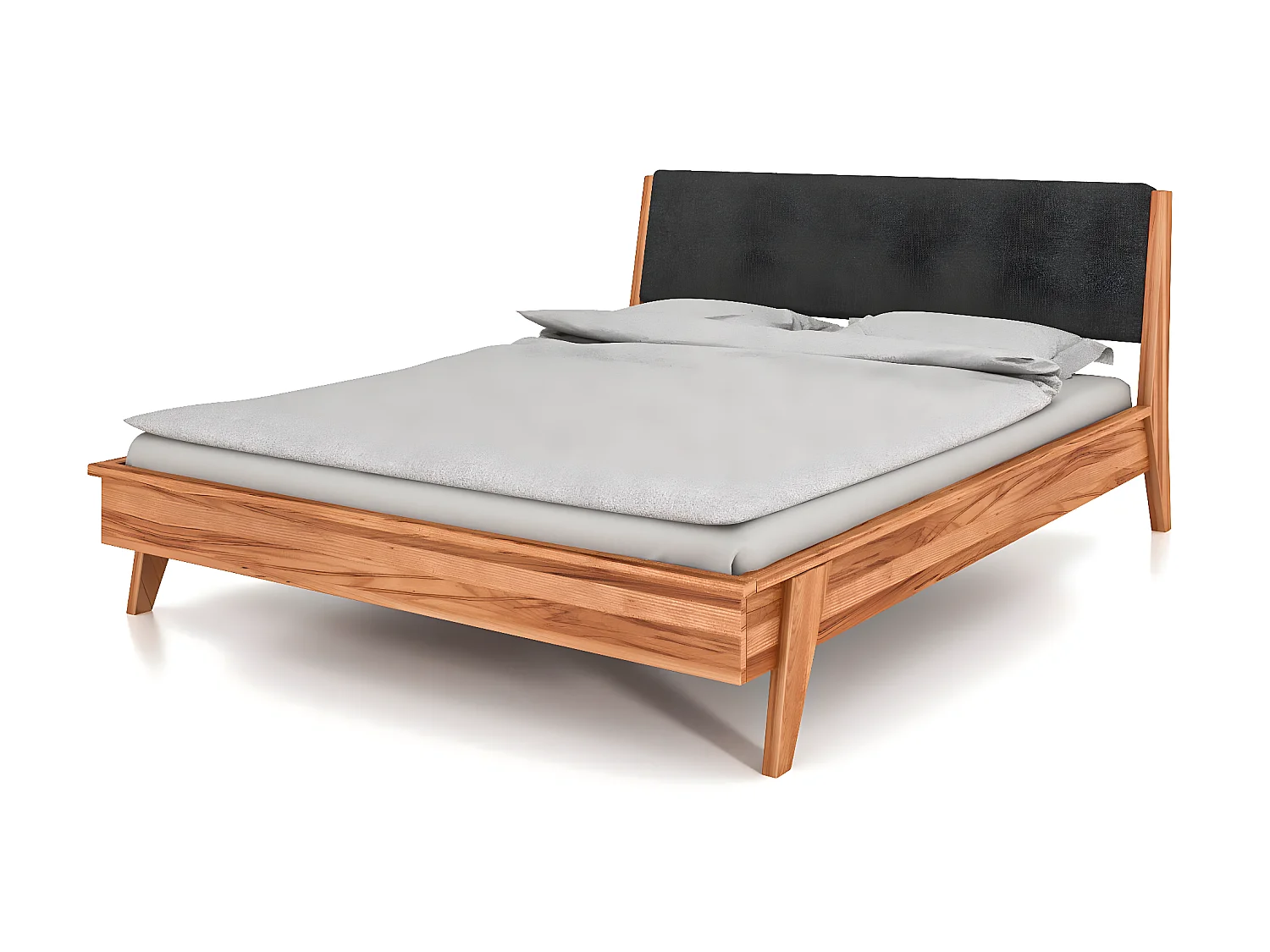 RETRO - Bett mit Polsterkopfteil 160 x 200 aus Kernbuche naturgeölt