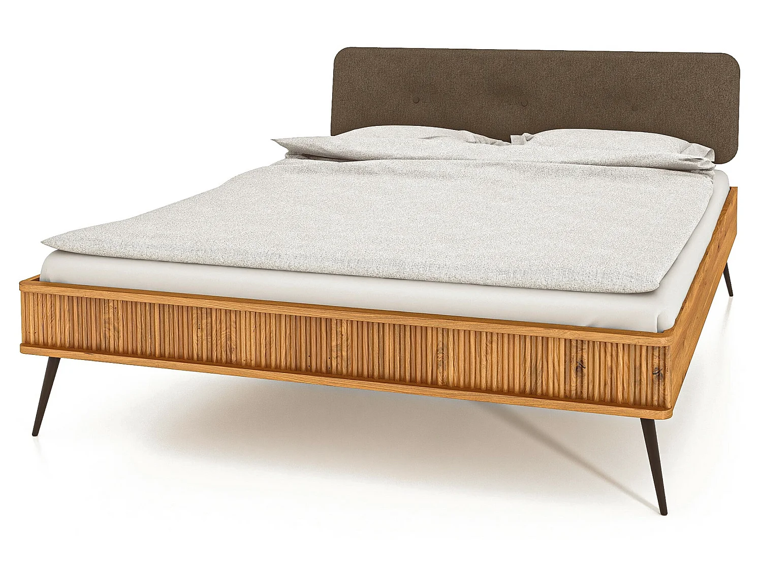 KULA - Bett mit Polsterkopfteil 160 x 200 aus Wildeiche naturgeölt