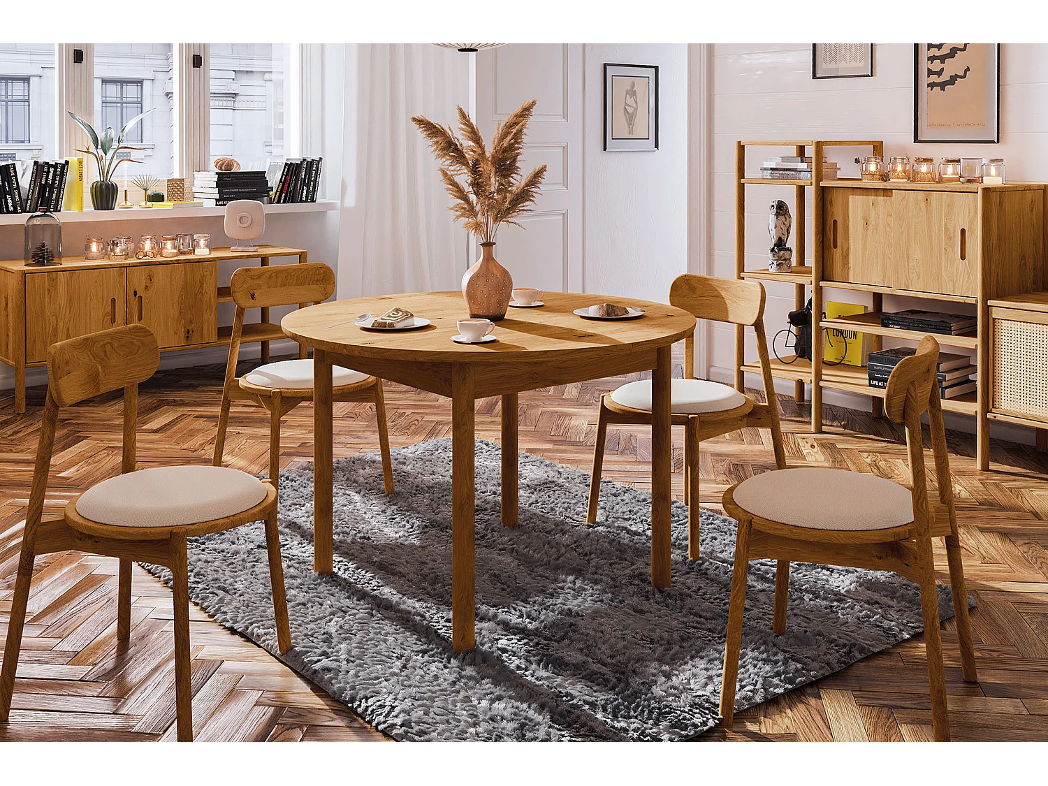 POLA - Runder Tisch mit Ausziehfunktion aus Wildeiche, naturgeölt Φ120