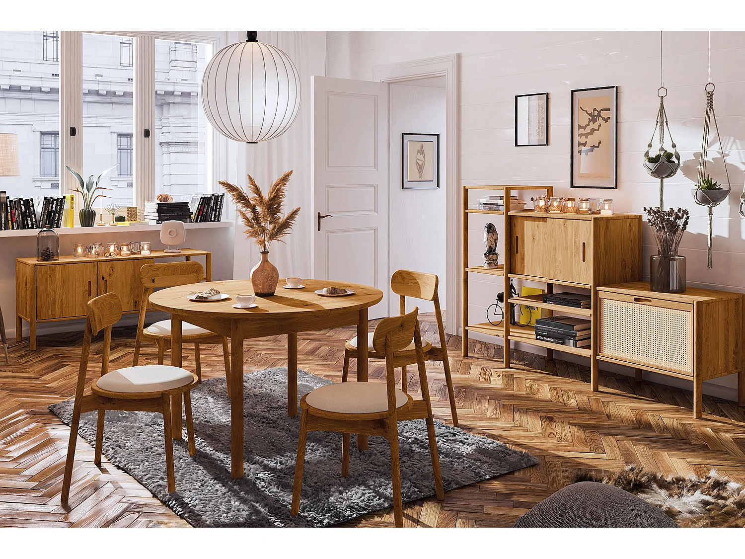 POLA - Runder Tisch mit Ausziehfunktion aus Wildeiche, naturgeölt Φ120