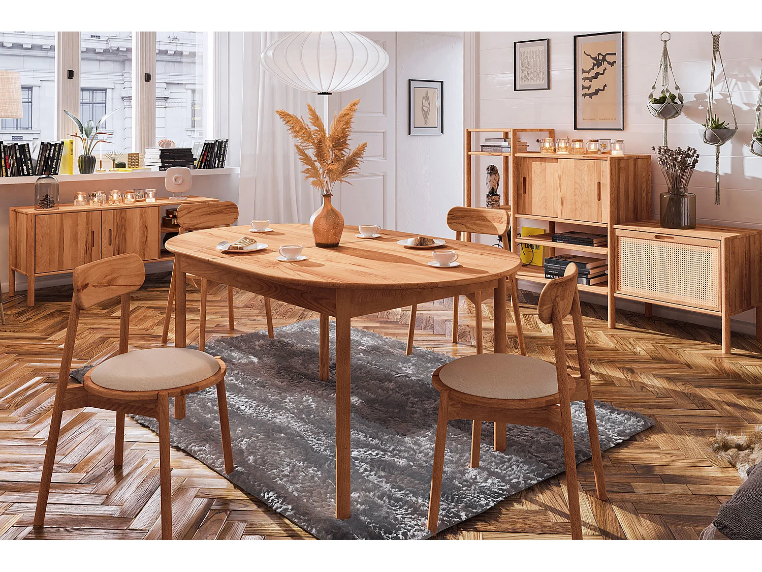 POLA - Table ovale avec rallonge en coeur de hêtre, huilé naturel 90x180