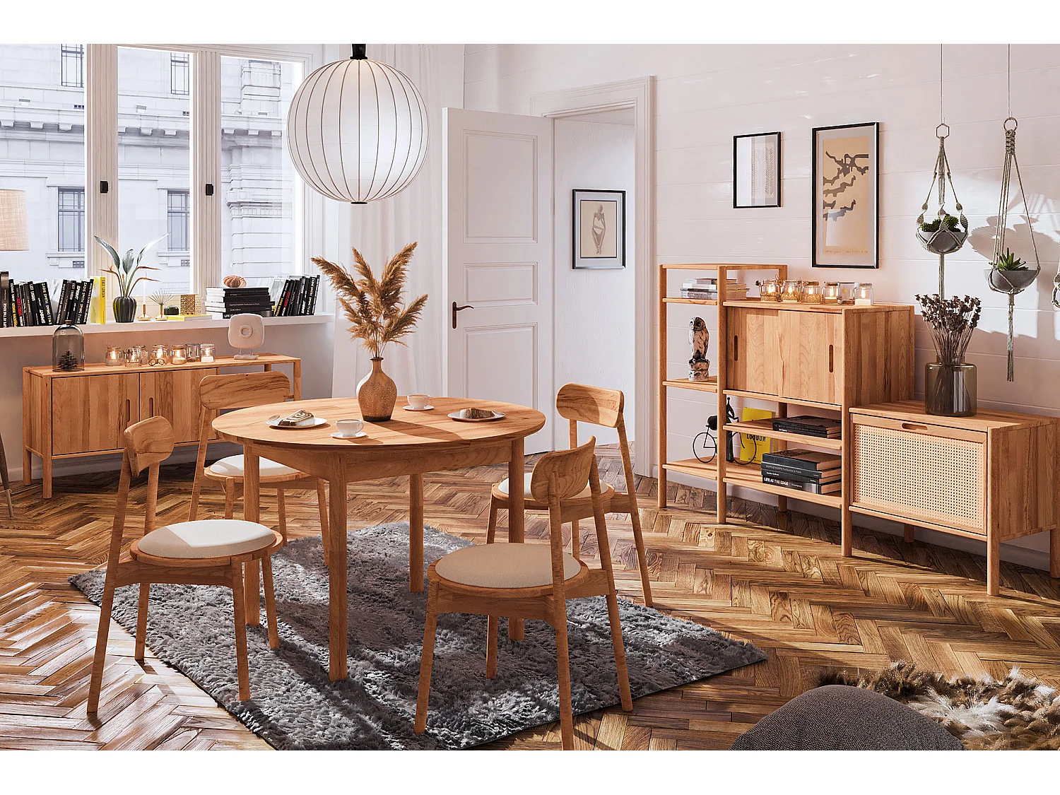 POLA - Runder Tisch mit Ausziehfunktion aus Kernbuche, naturgeölt Φ120