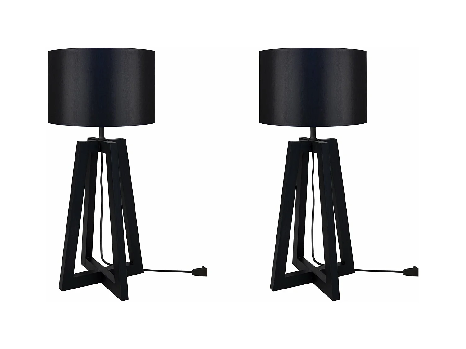 Pair de Lampes de chevet colonne bois  bois noir 50 cm.