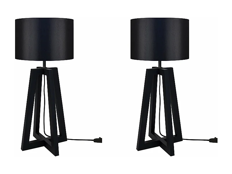 Pair de Lampes de chevet colonne bois  bois noir 50 cm.