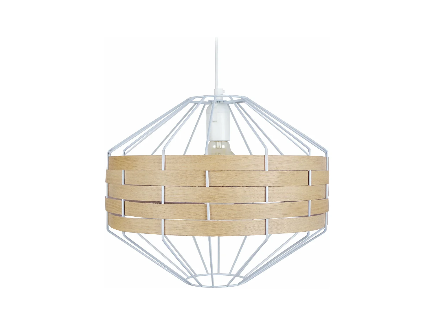 Suspension métal blanc bois hêtre 90 cm.