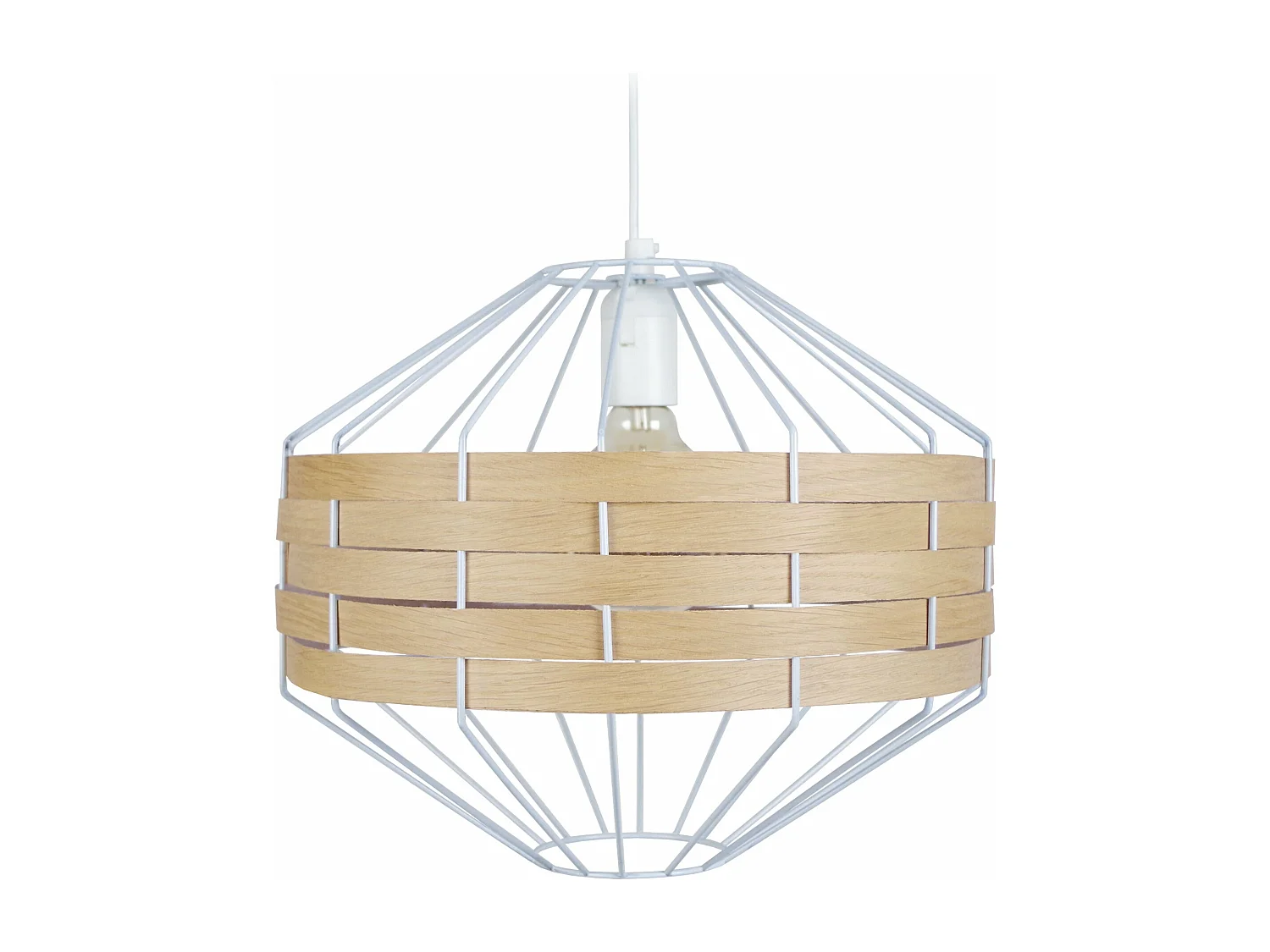 Suspension métal blanc bois hêtre 90 cm.