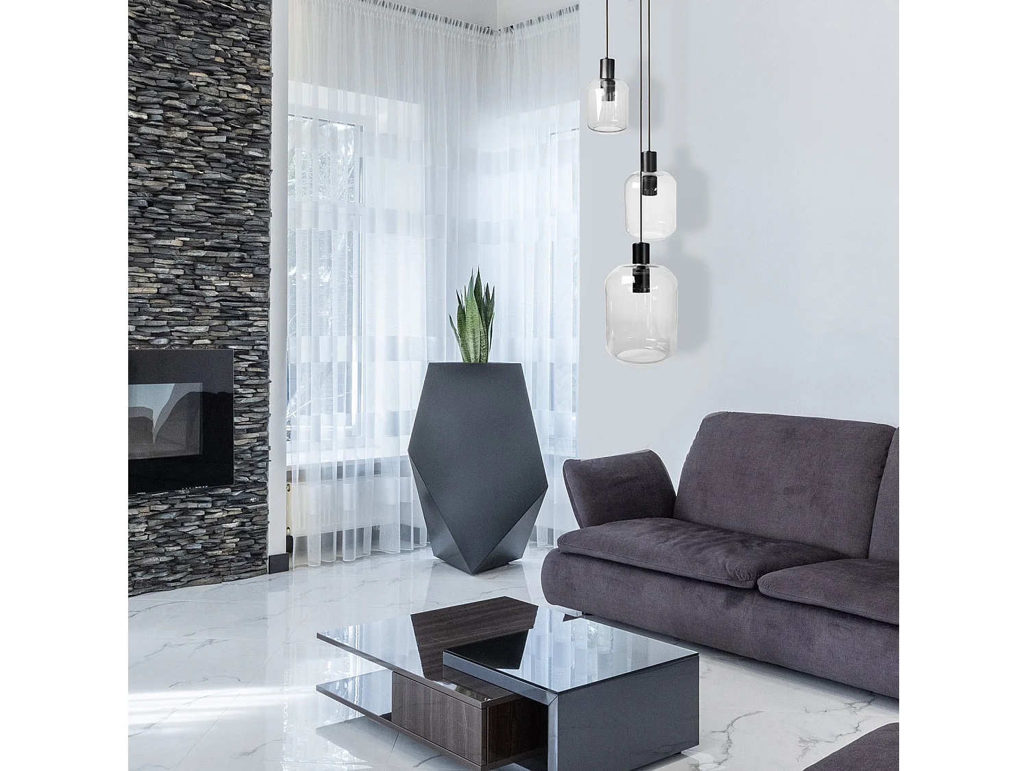 Suspensão TOSEL  SVALBARD SMB vidro conjunto céu azul D60 x  H100  cm