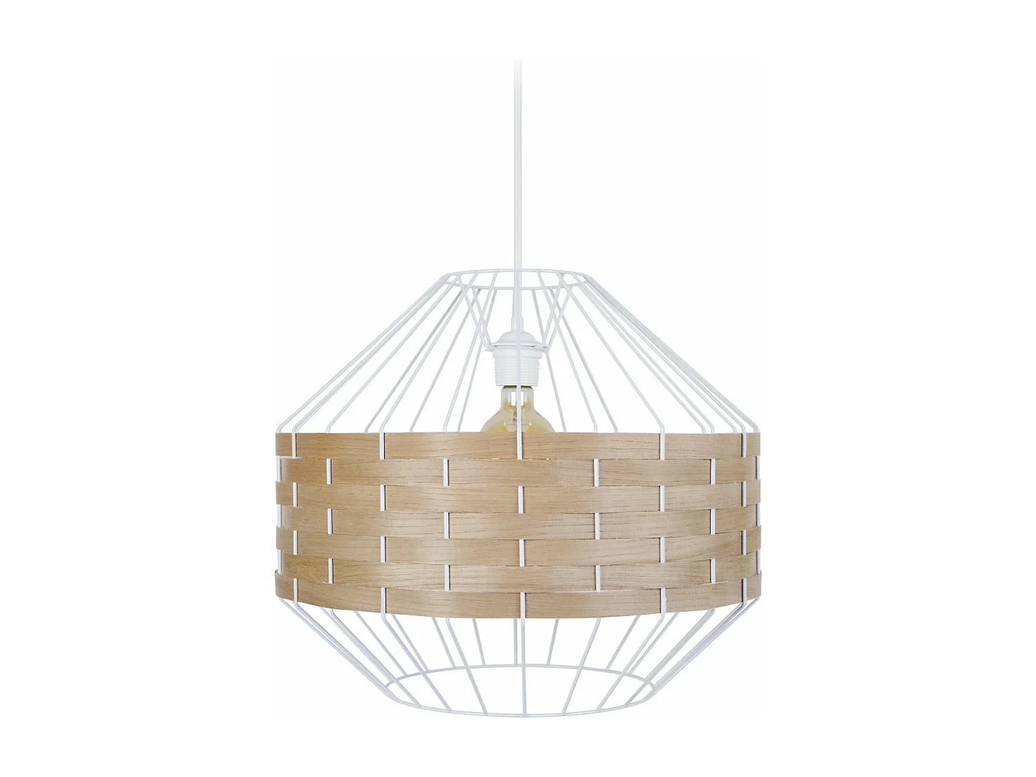 Suspension métal blanc bois chêne 99 cm.