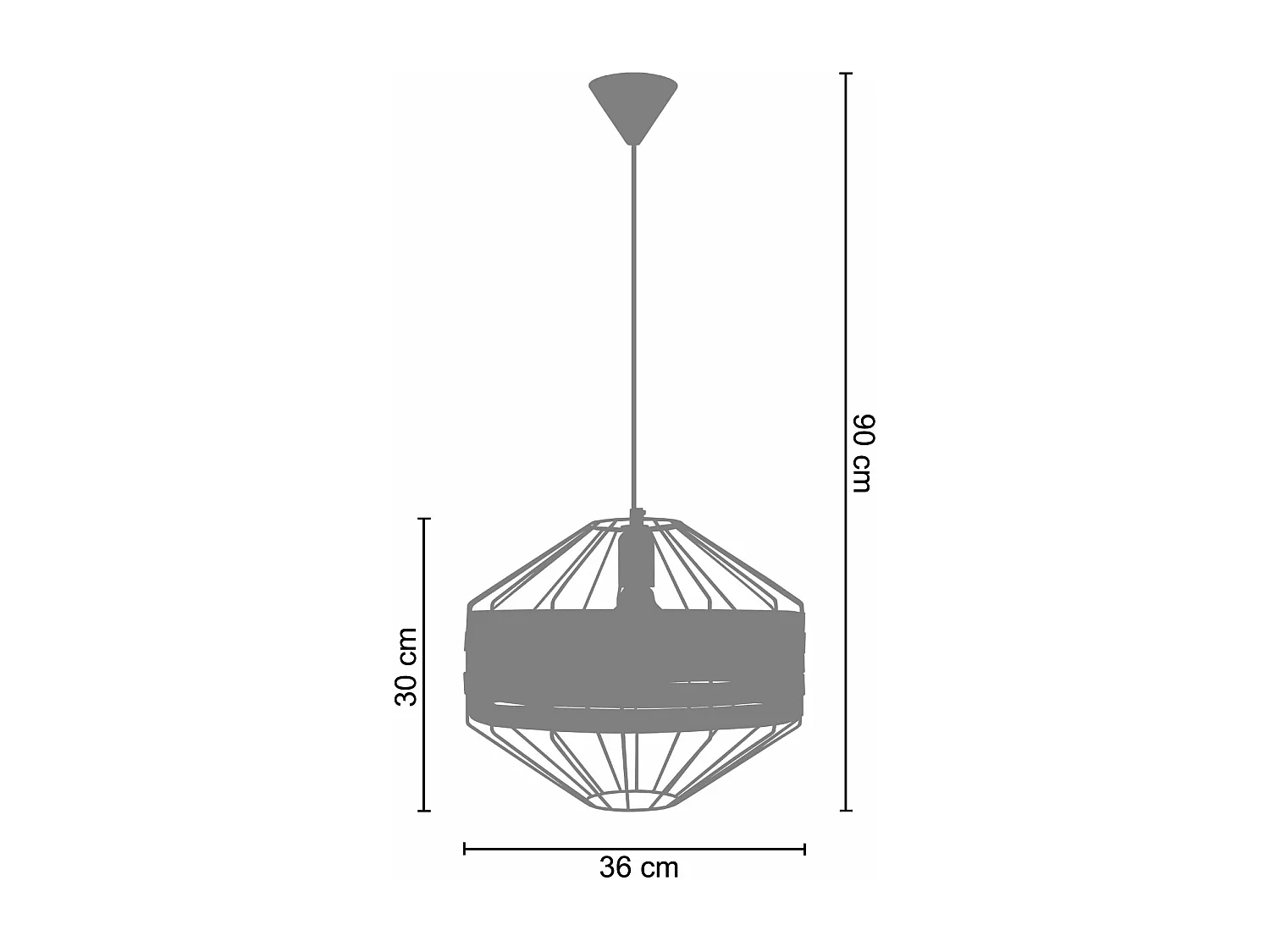 Suspension métal blanc bois chêne 90 cm.