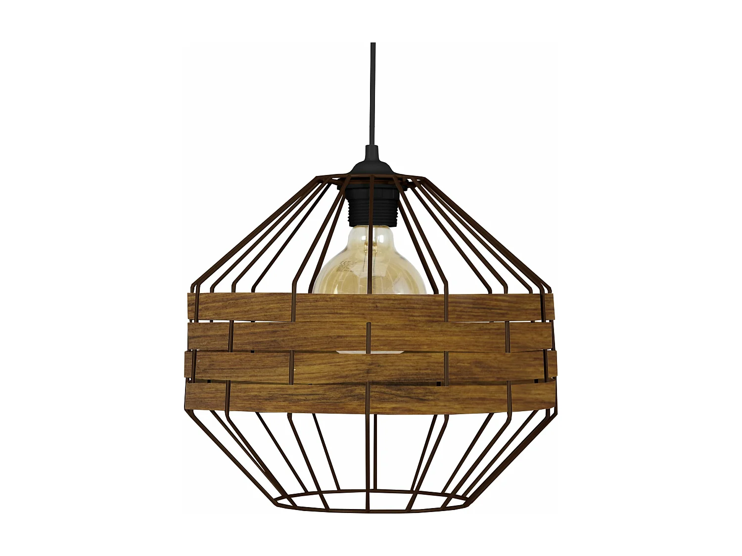 Suspensão TOSEL  TRESSÉ BHAMO B metal e madeira globo madeira metálica D43 x  H99  cm