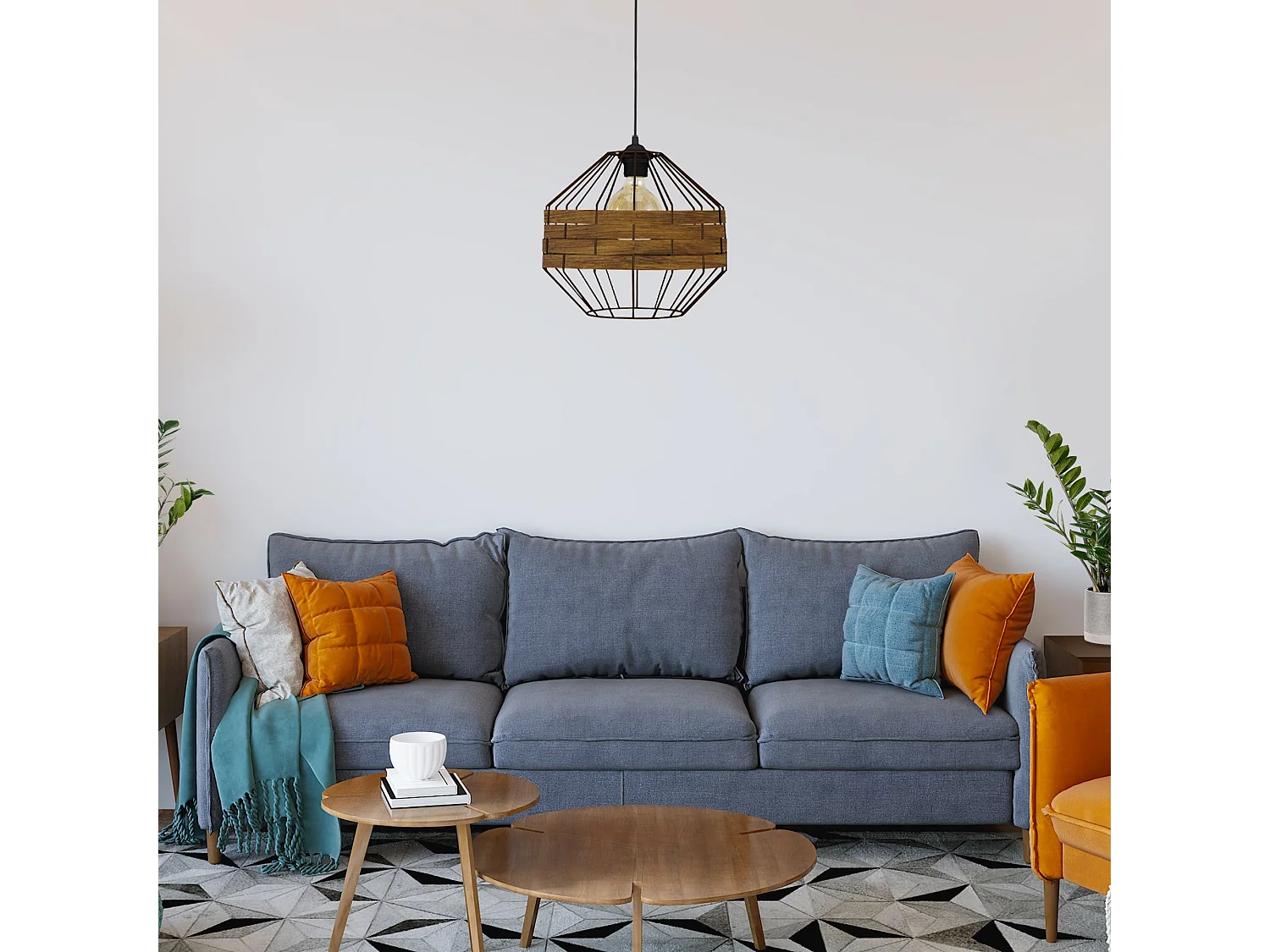 Suspensão TOSEL  TRESSÉ BHAMO B metal e madeira globo madeira metálica D43 x  H99  cm