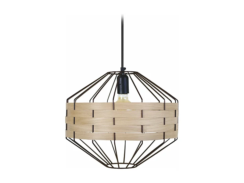 Suspensão TOSEL  TRESSÉ BHAMO C metal e madeira cilindro Madeira de carvalho D18 x  H80  cm