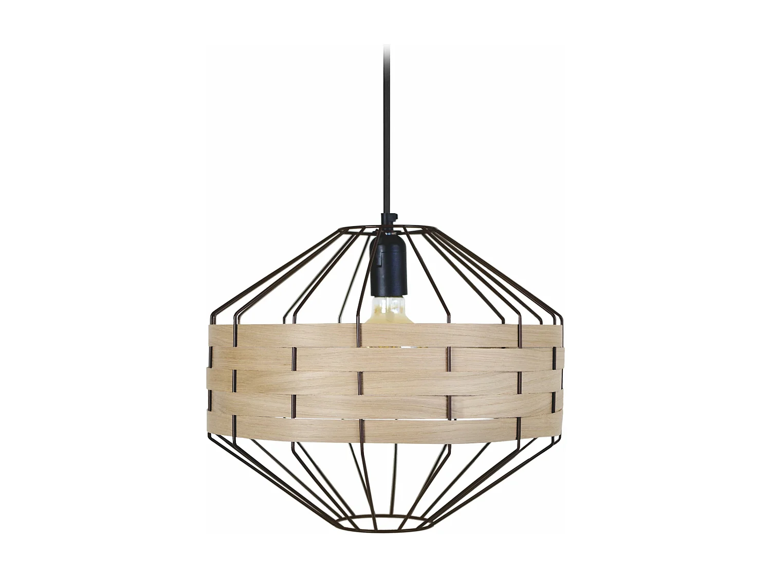 Suspensão TOSEL  TRESSÉ BHAMO C metal e madeira cilindro Madeira de carvalho D18 x  H80  cm