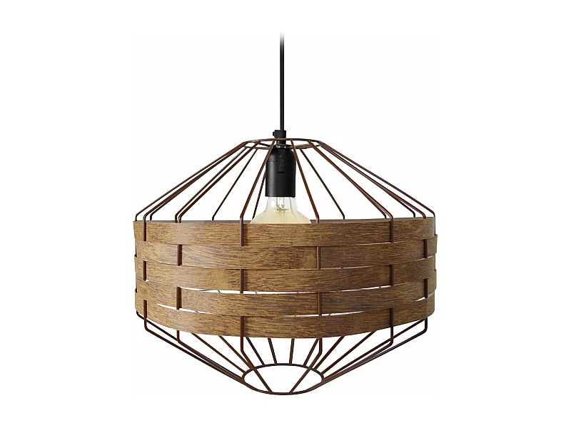 Suspensão TOSEL  TRESSÉ BHAMO C metal e madeira cilindro sucupira D18 x  H80  cm