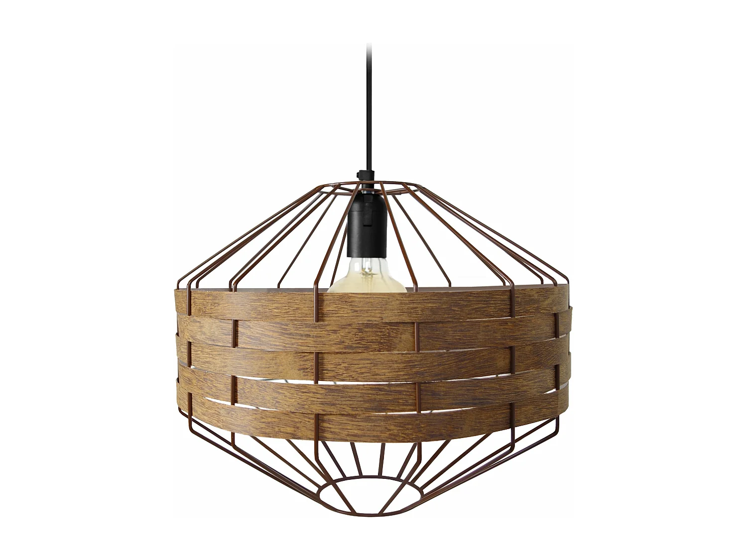 Suspensão TOSEL  TRESSÉ BHAMO C metal e madeira cilindro sucupira D18 x  H80  cm