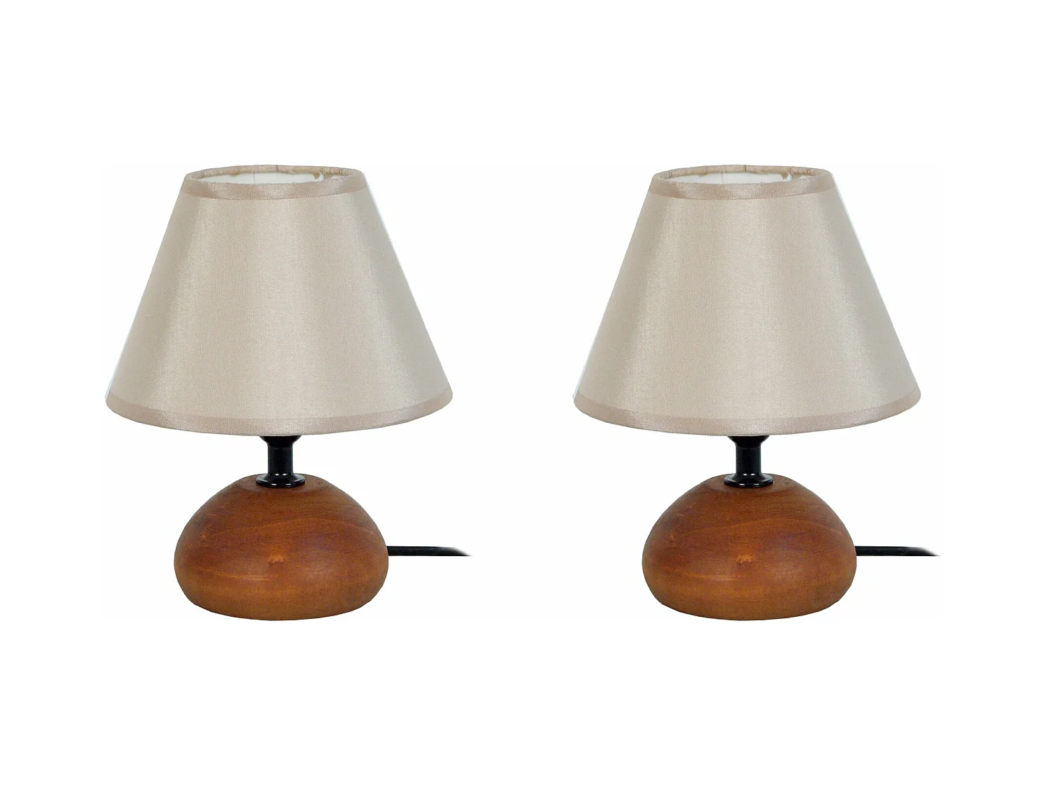 Pair de Lampes de chevet ovale bois  wangué,beige 22 cm.