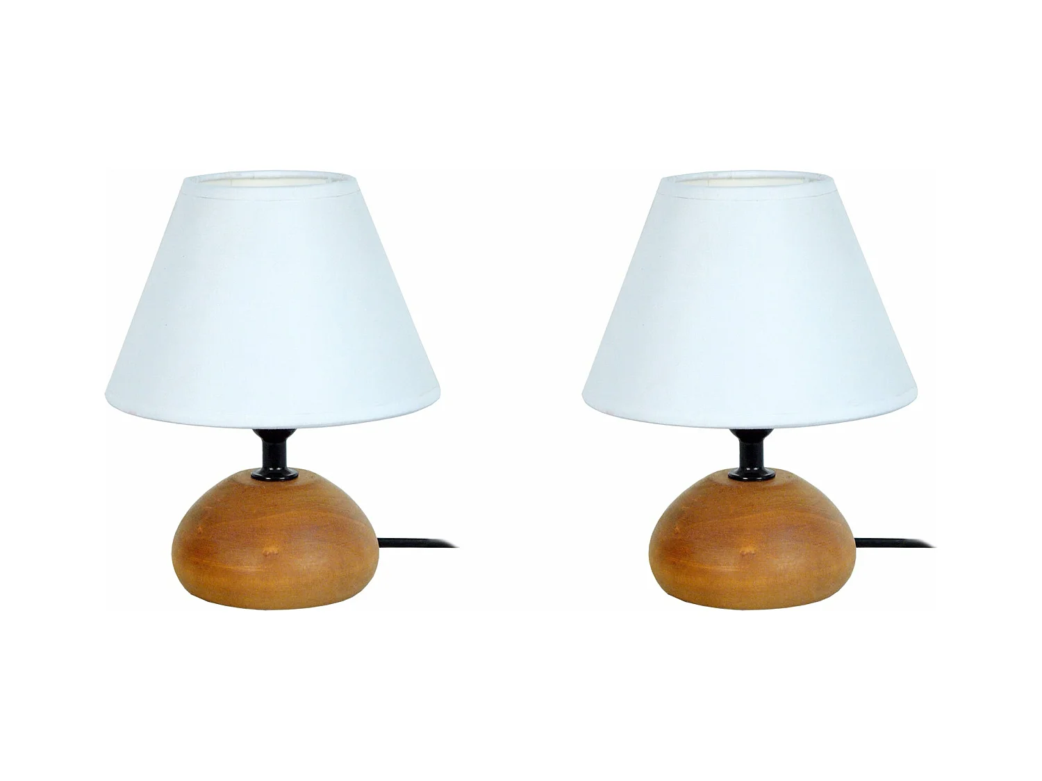 Pair de Lampes de chevet ovale bois  foncé,blanc 22 cm.