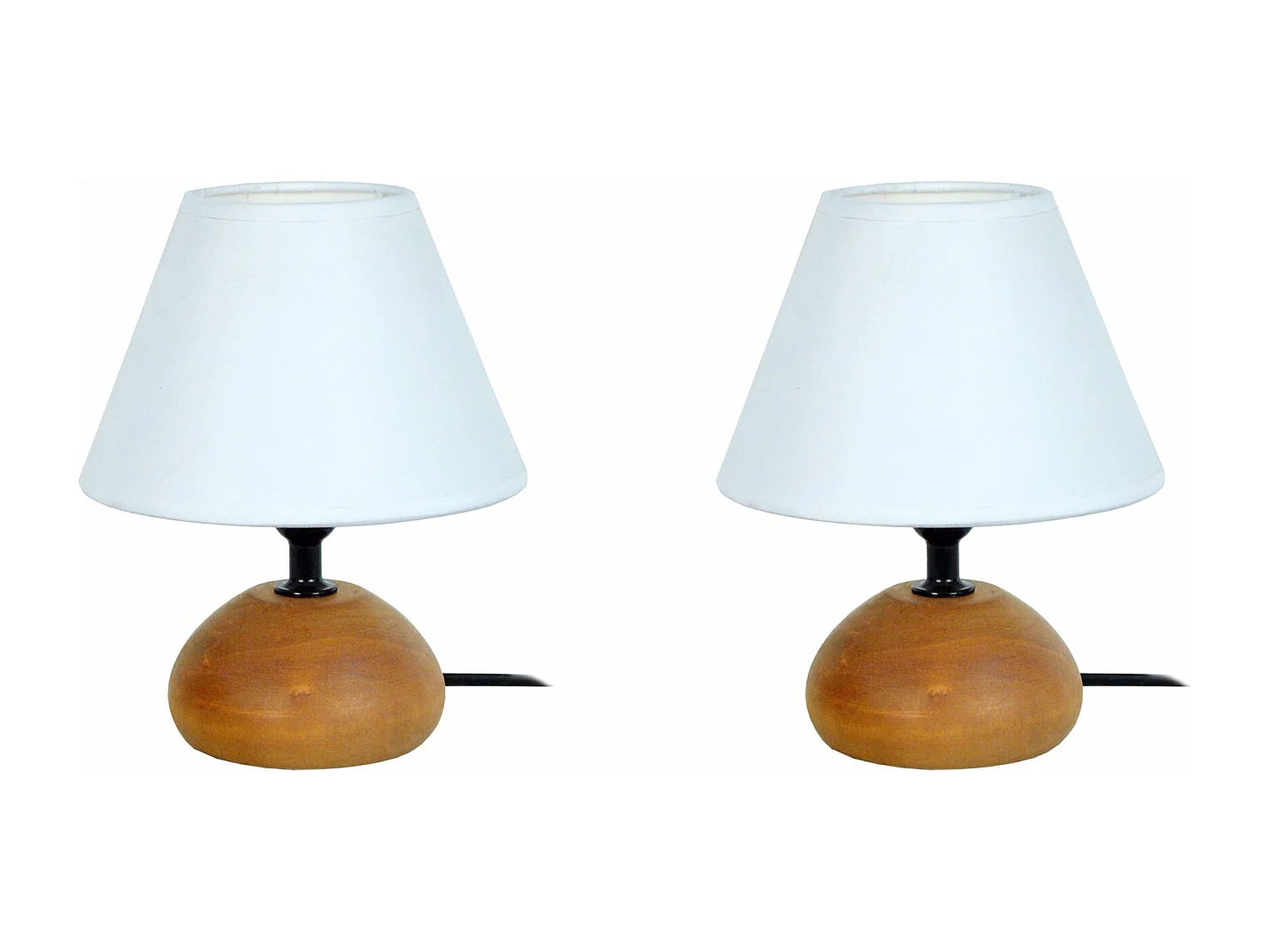 Pair de Lampes de chevet ovale bois  foncé,blanc 22 cm.