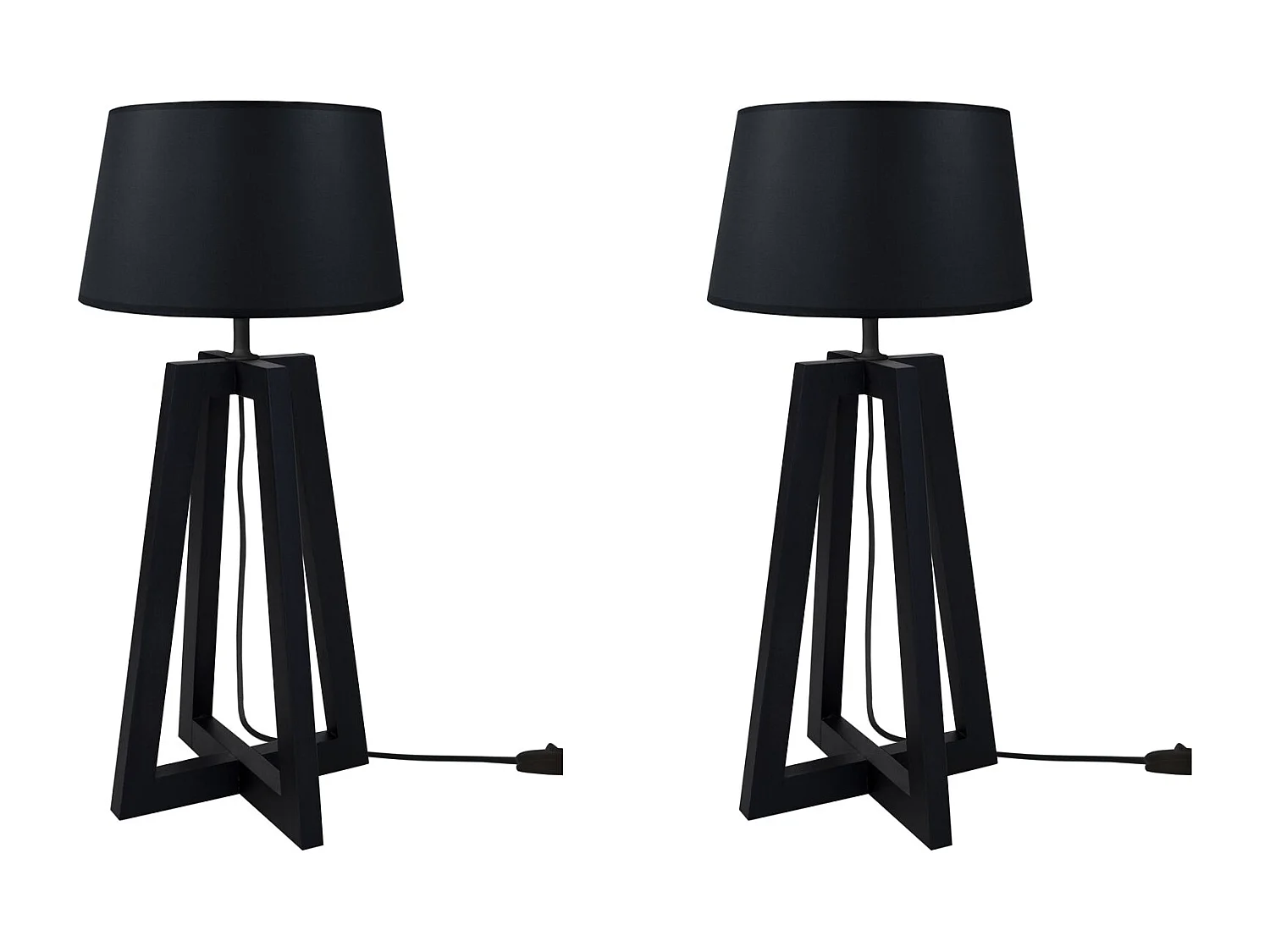 Pair de Lampes de chevet colonne bois  bois noir 48 cm.