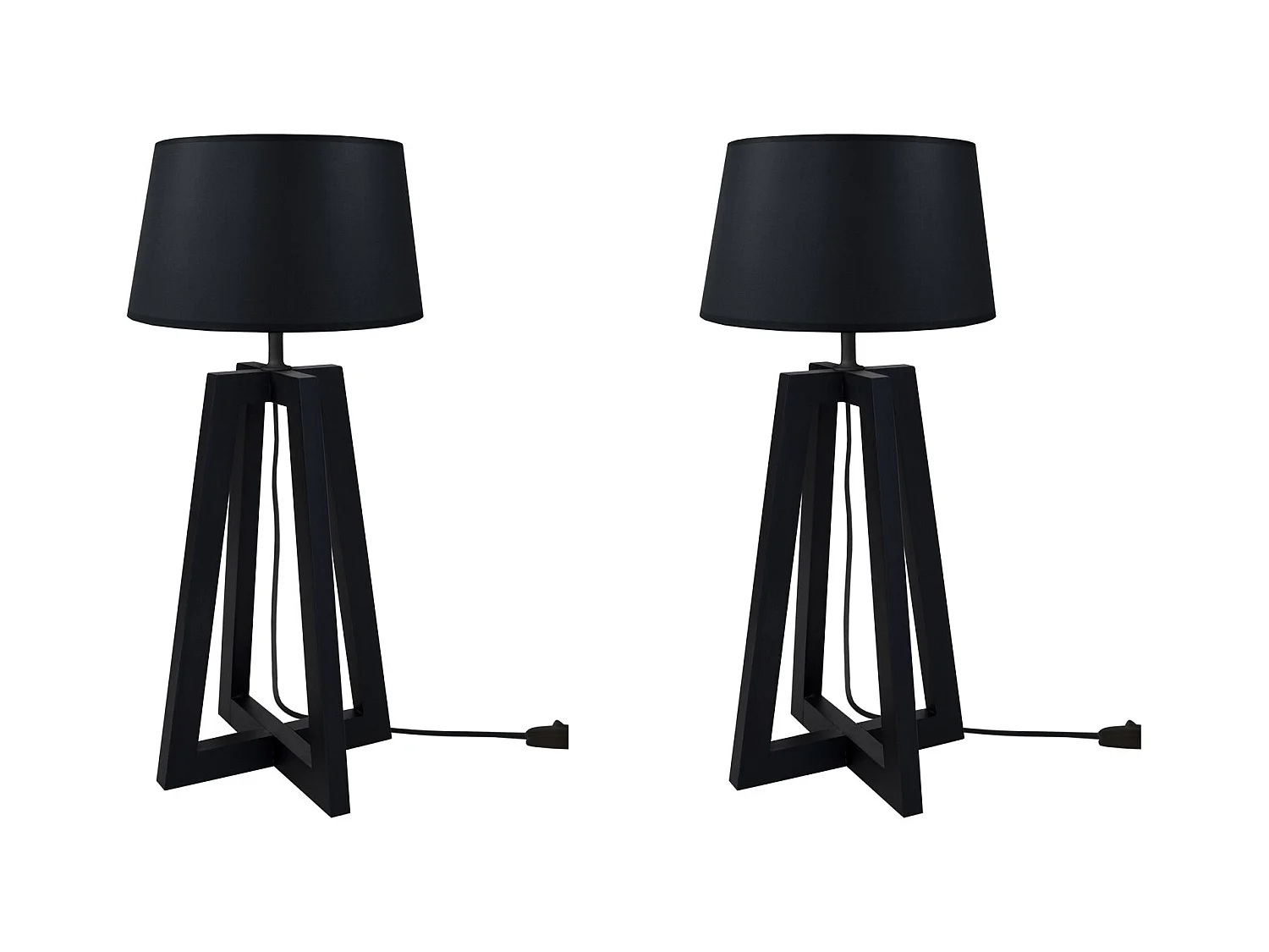 Pair de Lampes de chevet colonne bois  bois noir 48 cm.
