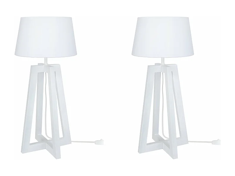 Pair de Lampes de chevet colonne bois  bois blanc 48 cm.