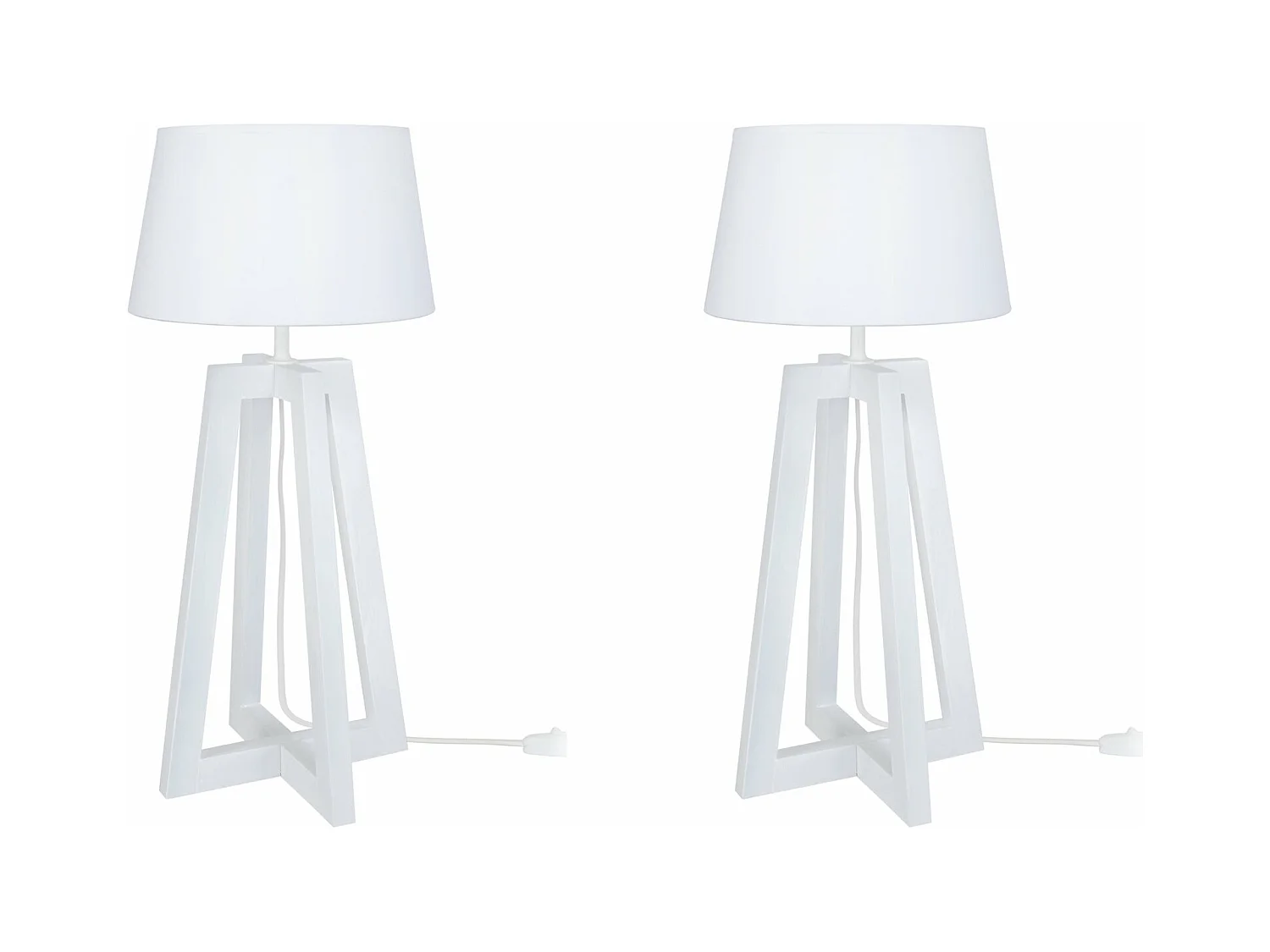 Pair de Lampes de chevet colonne bois  bois blanc 48 cm.