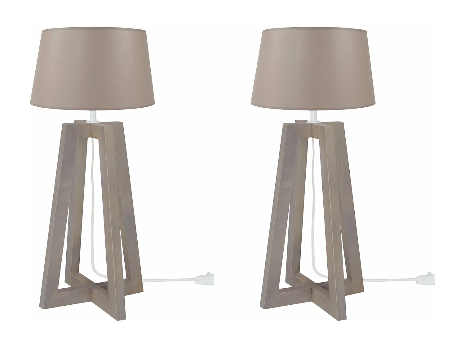 Pair de Lampes de chevet colonne bois  taupe 48 cm.