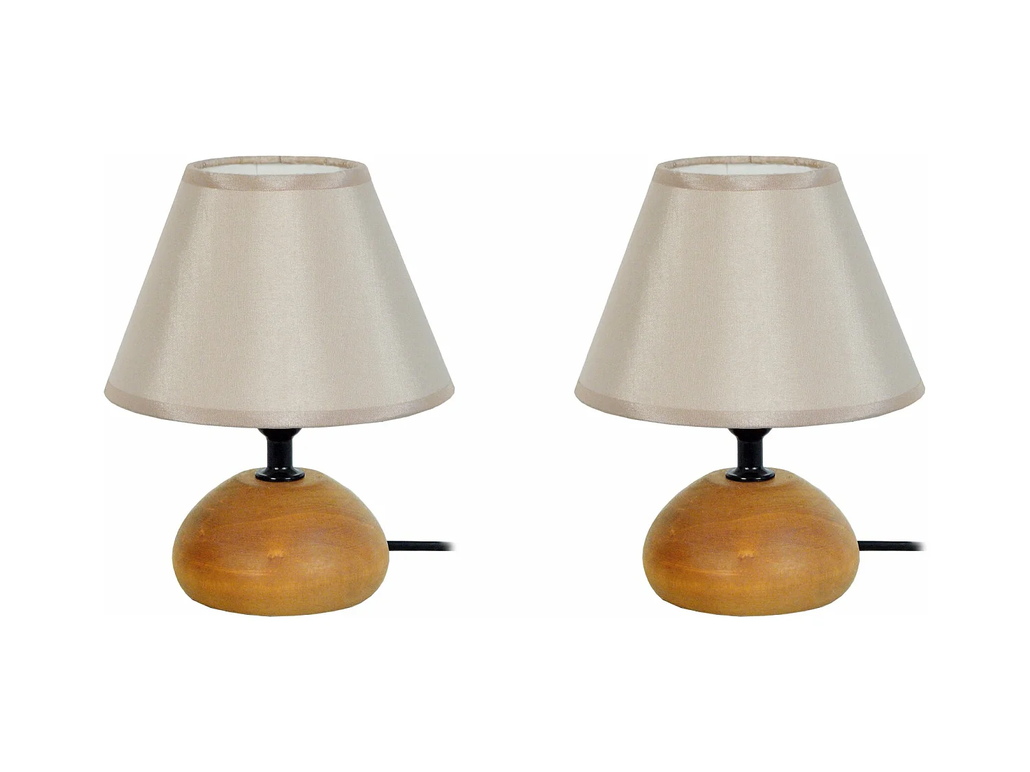 Pair de Lampes de chevet ovale bois  foncé,beige 22 cm.
