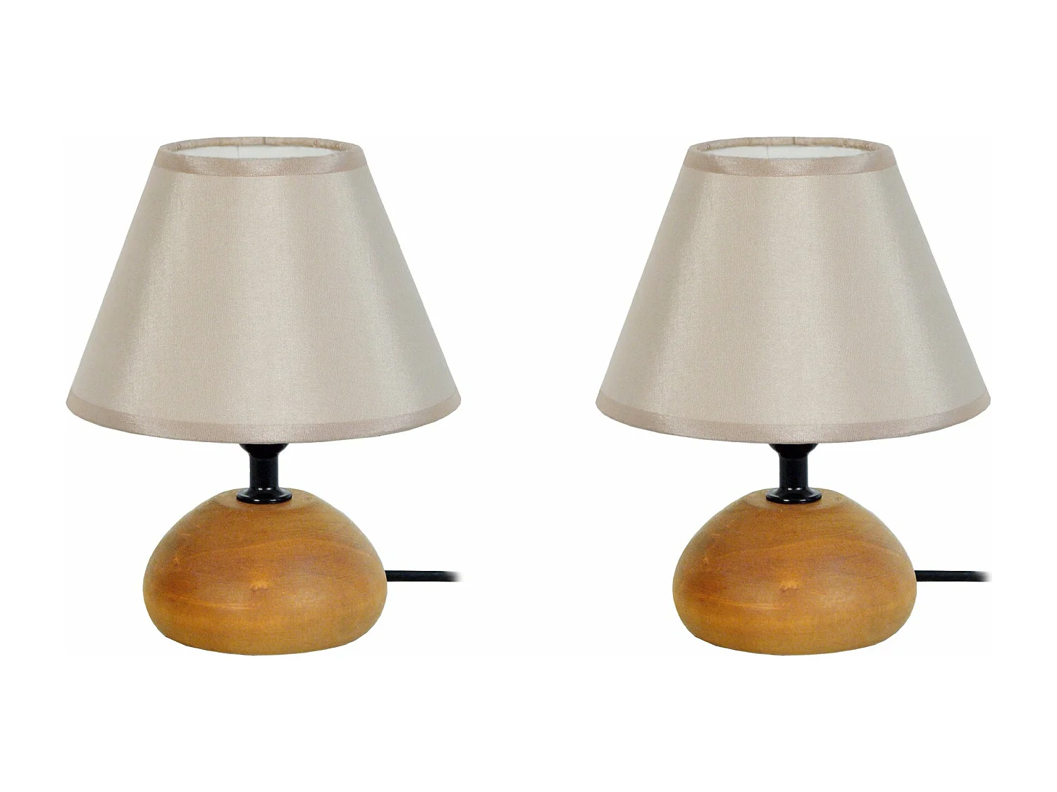 Pair de Lampes de chevet ovale bois  foncé,beige 22 cm.