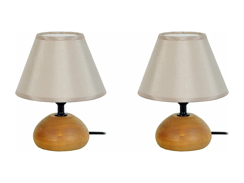 Pair de Lampes de chevet ovale bois  foncé,beige 22 cm.