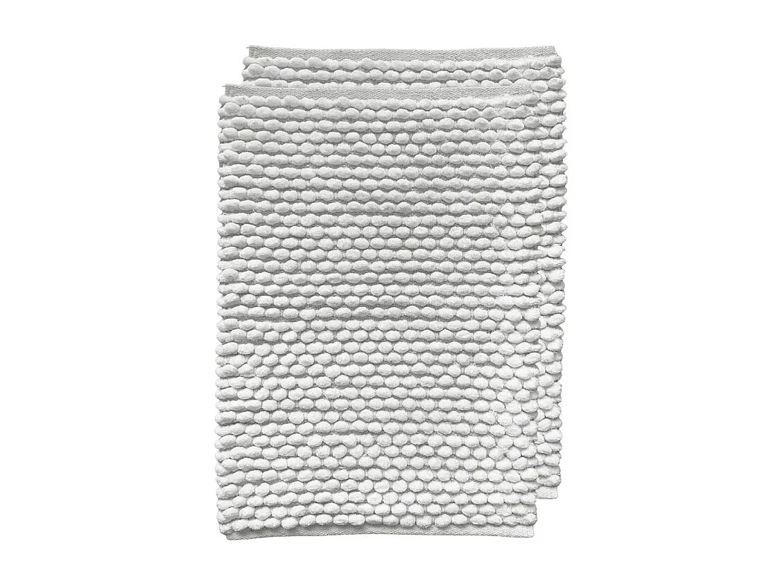 Lot 2 tapis de salle de bain 40 x 60 cm pompon blanc - MARIE