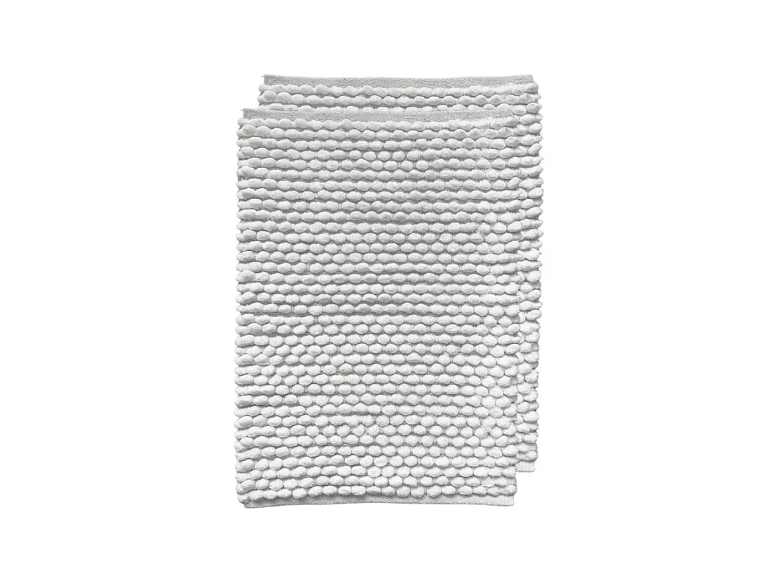 Lot 2 tapis de salle de bain 40 x 60 cm pompon blanc - MARIE