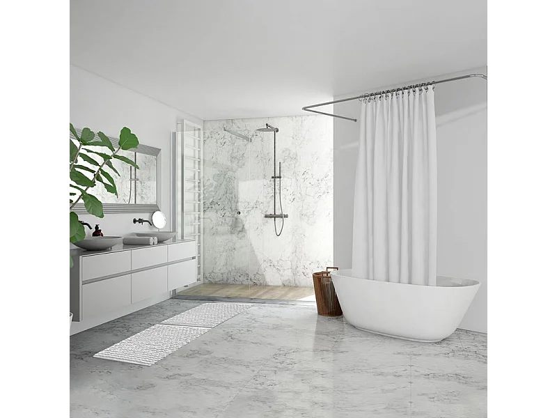 Lot 2 tapis de salle de bain 40 x 60 cm pompon blanc - MARIE