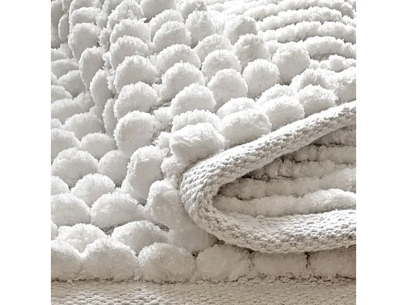 Lot 2 tapis de salle de bain 40 x 60 cm pompon blanc - MARIE