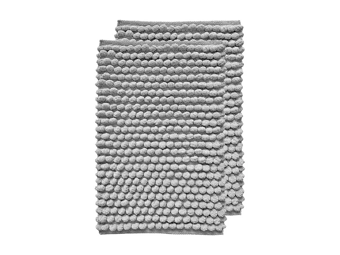 Lot 2 tapis de salle de bain 40 x 60 cm mini pompon gris - MARIE
