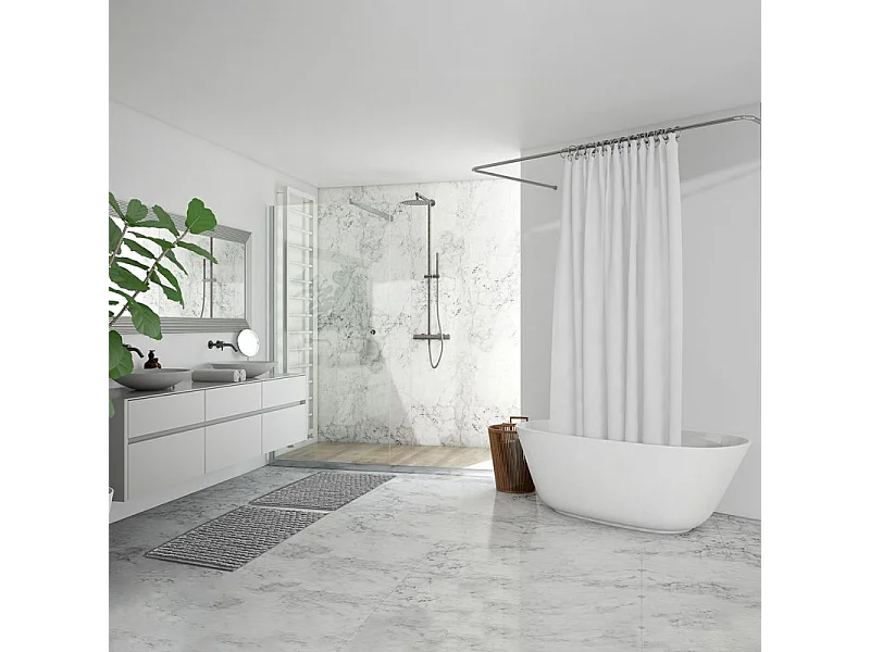 Lot 2 tapis de salle de bain 40 x 60 cm mini pompon gris - MARIE