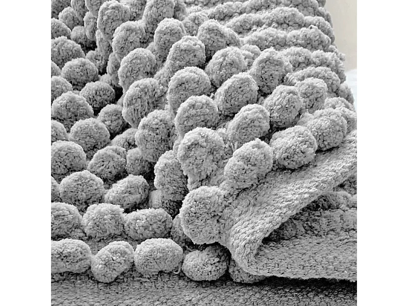 Lot 2 tapis de salle de bain 40 x 60 cm mini pompon gris - MARIE