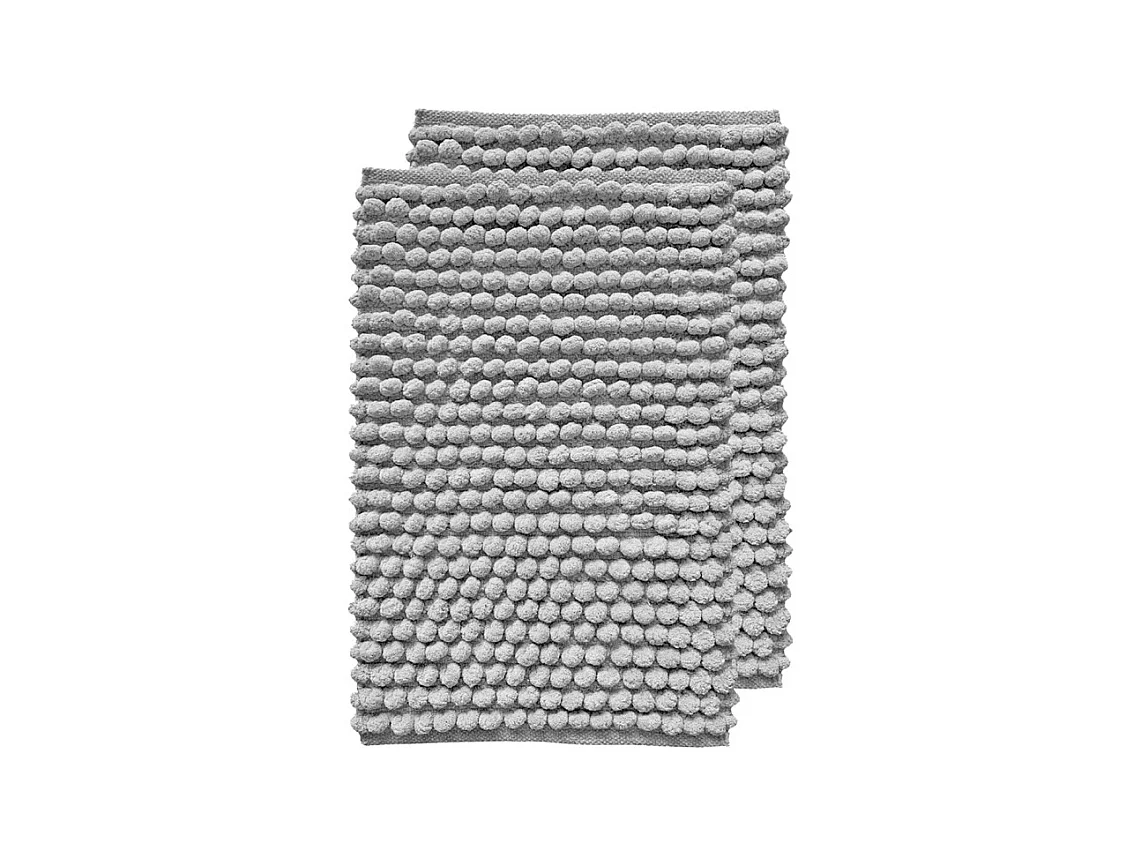 Lot 2 tapis de salle de bain 40 x 60 cm mini pompon gris - MARIE