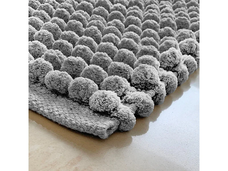Tapis de salle de bain 40 x 60 cm mini pompon gris - MARIE