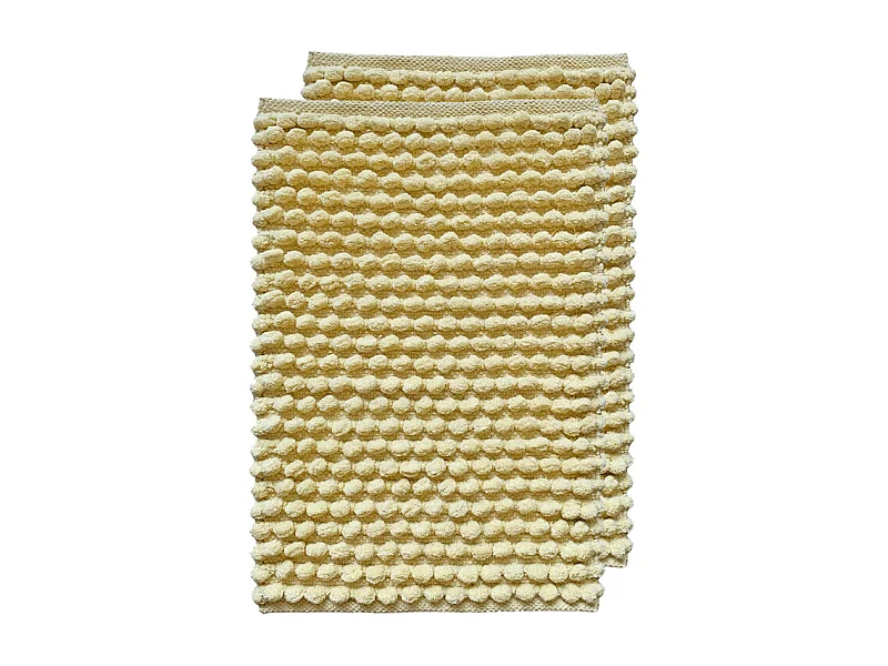 Lot 2 tapis salle de bain 40 x 60 cm pompon jaune clair - MARIE