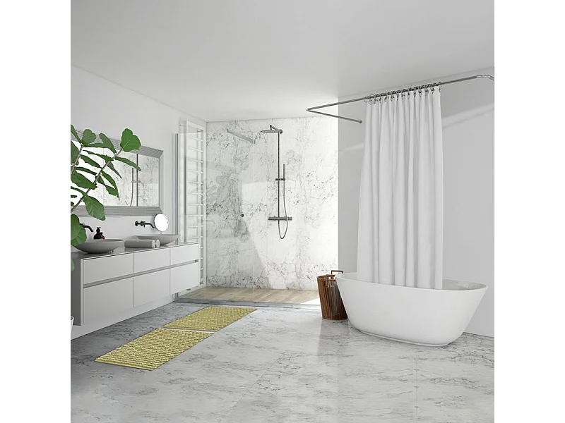 Lot 2 tapis salle de bain 40 x 60 cm pompon jaune clair - MARIE